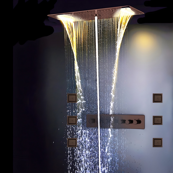 BathSelect LED Electric Power Embedded Ceiling 6-Way Shower Head With Body Jet & Hand-Held Shower