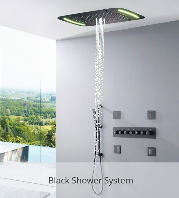 Shower System ! Fontana Ebikon Wall Mount Square Rainfall Matte Black Bathroom  Shower Set at