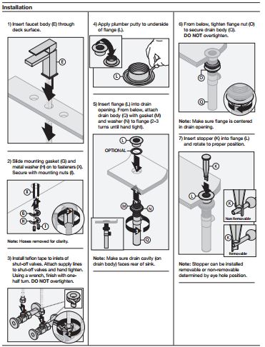 Installation Instructions For Gold Finish Waterfall Bathroom Sink ...