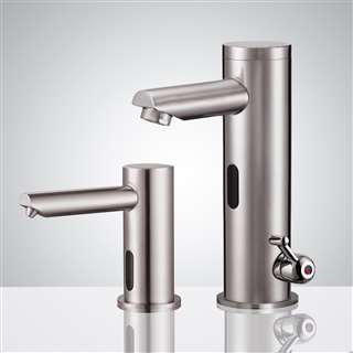 Munich Thermostatic Sensor Faucet & Automatic Soap Dispenser For Restrooms In Brushed Nickel