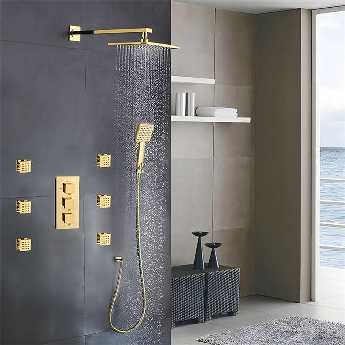 Napoli LED Rainfall Thermostatic Shower Set in Gold Finish