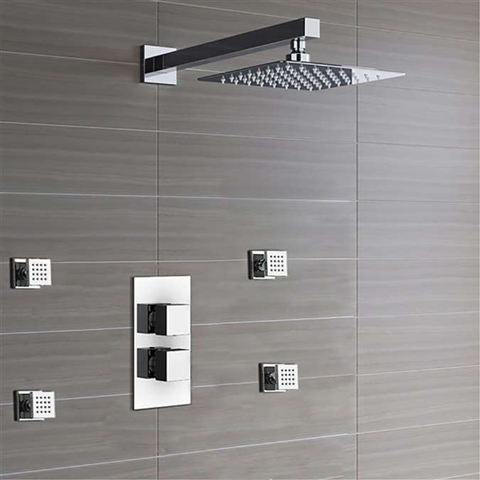 Leo Thermostatic Shower Ultra Thin Head with Chrome Bathroom Massage Body Jets