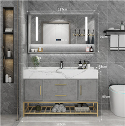 Bathselect Customizable Marble Light Luxury Bathroom Cabinet Set With Smart Minimalist Mirror Cabinet Toilet Storage