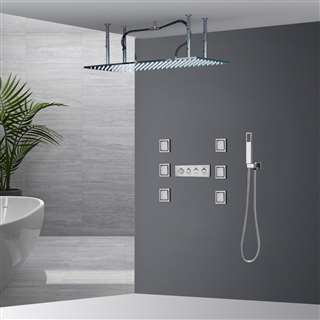 40x80cm Luxury Bath Shower Faucet Set Stainless Steel Rain Shower Head + Brass Valve + Hand Shower + Massage Spray