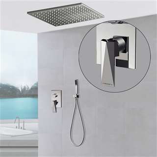 Bravat Ceiling Shower Set Thermostatic Valve Brushed Nickel Wall Mount with Handshower