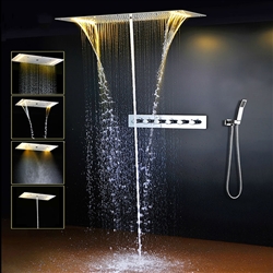 LED Light Ceiling Rainfall Shower Set With Hot and Cold Water Mixer