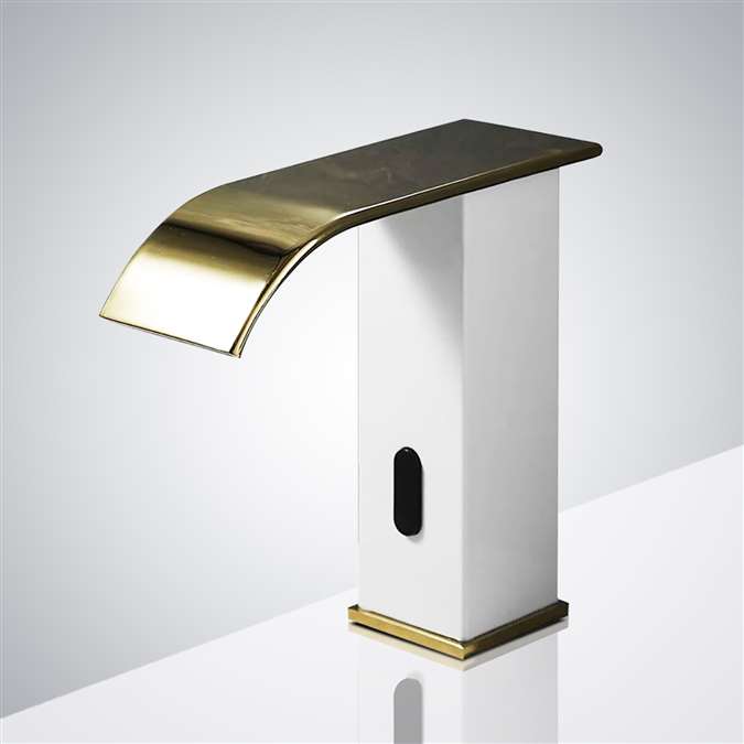 BathSelect White and Gold Waterfall Automatic Smart Sensor Faucet