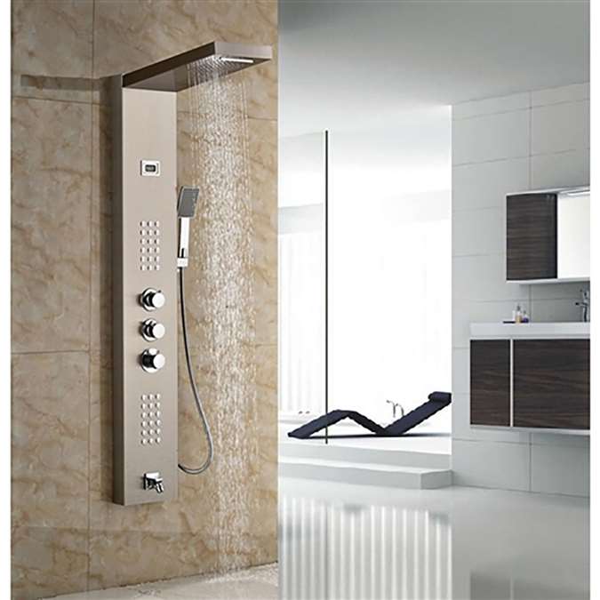 Bath Rainfall&Waterfall Shower Panel Wall Mount Brushed Nickle Thermostatic Shower Set