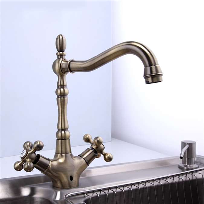 Single Handle Kitchen Faucet,Antique Copper One Hole Pull Out Pull Down  Widespread Brass Faucet Body with Cold Hot Mixer Hoses