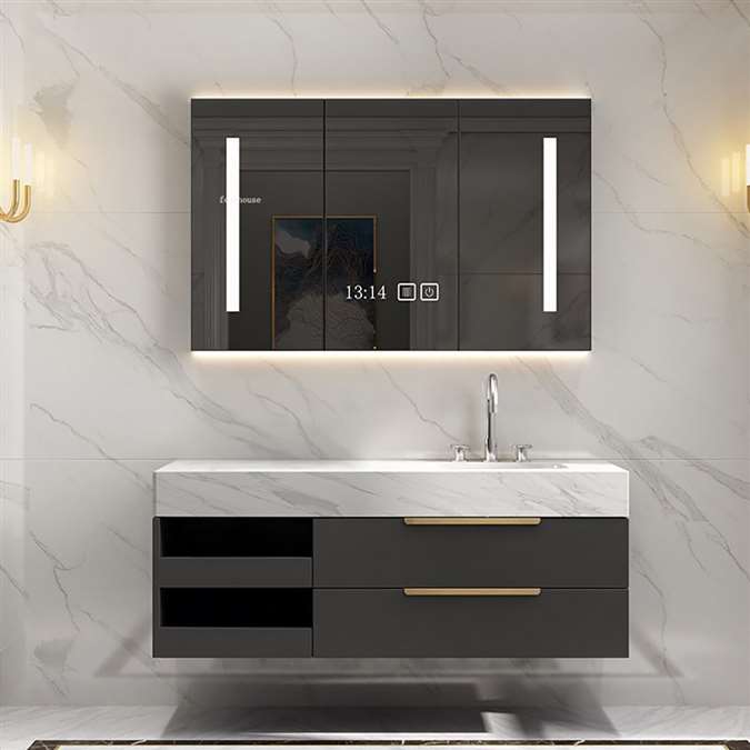 Bathselect Single Sink Modern Combination Vanity Set With marble Countertop And LED Smart Mirror