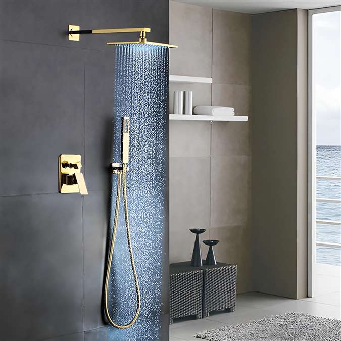 Génial Gold Brass Rainfall Shower Set with Waterfall Tub Spout & Handshower