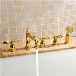 Missa Gold Finish Deck Mount Three Handles Bathtub Faucet