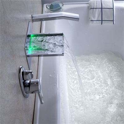 LED RGB Single Handle Widespread Waterfall Copper Pull-Out Bathroom Faucet