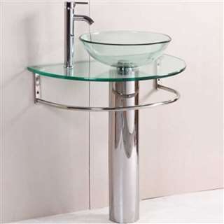 Hotel Prima Pedestal Vessel Glass Sink with Matching Bath Faucet