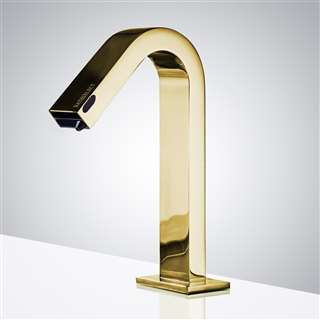 BathSelect Dual Function Automatic Deck Mount Gold Sensor Water Faucet and Soap Dispenser