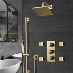 Brushed Gold Square Rainfall Shower Set with Handheld Shower