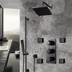 Dark Oil Rubbed Bronze Finish Square Rainfall Shower Set with Handheld Shower