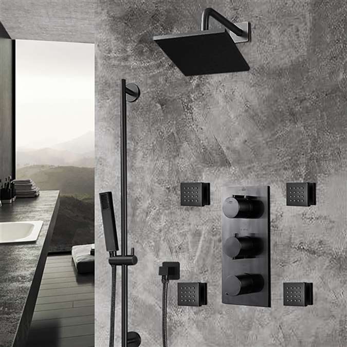 Dark Oil Rubbed Bronze Finish Square Rainfall Shower Set with Handheld Shower