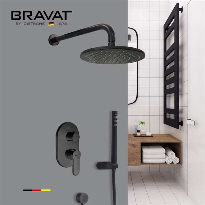 Bravat Matte Black Finish Rainfall Shower Set with Handheld Shower