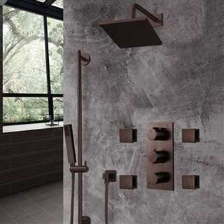 Hospitality Light Oil Rubbed Bronze Square Rainfall Shower Set with Handheld Shower