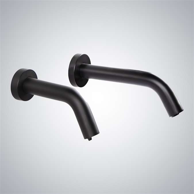 BathSelect Contemporary Commercial Wall Mount Sensor Faucet and Soap Dispenser in Matte Black