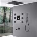 BathSelect Remote Controlled Musical Matte Black Complete Ceiling Shower System with Handheld Shower, 6 Body Jets and Tub Spout