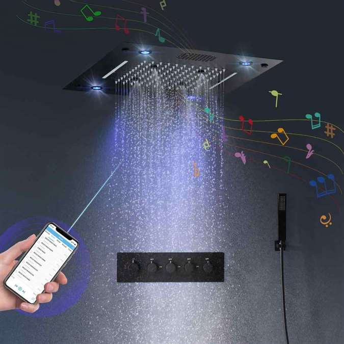 BathSelect Hotel 24" Remote Control Musical Matte Black Complete Ceiling Shower System