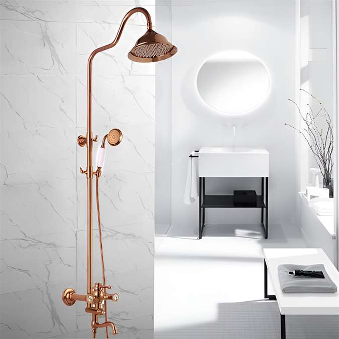 St. Gallen Rose Gold Wall Mounted Bathroom Rainfall Shower Combo Set