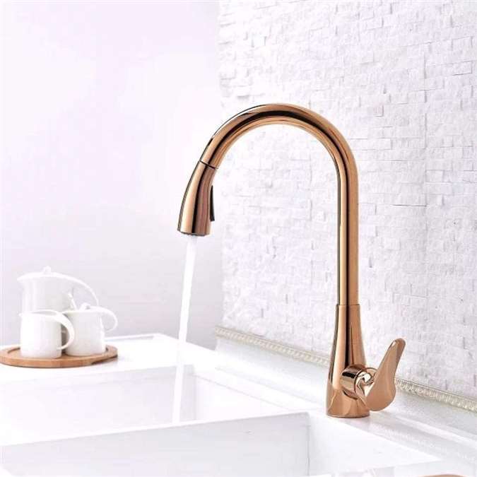 Verona Rose Gold Movable Pull Down Kitchen Sink Faucet