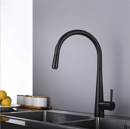 Bollnäs Matte Black High Arc Deck Mounted Pull Down Kitchen Sink Faucet