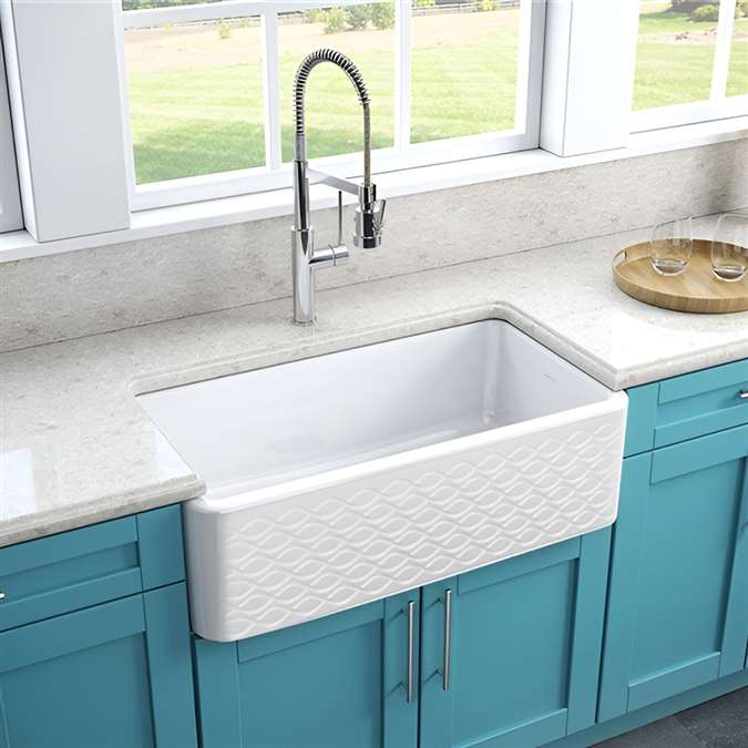 Deauville Pure White Fire Clay Farmhouse Kitchen Sink