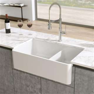 Geneva Solid Surface White Double Bowl Kitchen Basin