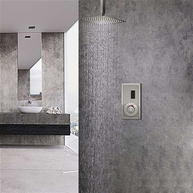 BathSelect Ceiling Mount Brushed Nickel Sensor Controlled Automatic Shower Set