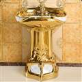 Dijon Mosaic Gold Vintage Luxurious Ceramic Pedestal Sink with Faucet