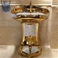 Geneva Mosaic Gold Vintage Luxurious Ceramic Pedestal Sink with Faucet in White and Gold