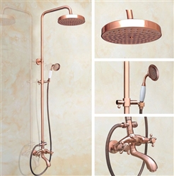 Vintage Rose Gold 8-inch Rainfall Bathroom Shower Head Dual Handle with Hand Sprayer