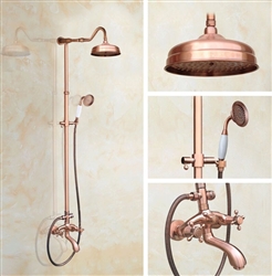 8" Vintage Rose Gold Wall Mounted Shower Set Faucet Dual Handle with Hand Sprayer Bathroom Shower Mixer