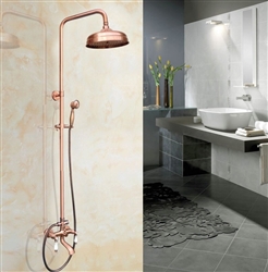 Wall Mounted 8" Vintage Rose Gold Shower Set Faucet Dual Handle with Hand Sprayer Bathroom Shower Mixer