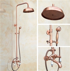 Vintage Rose Gold Dual Handle Wall Mounted 8" Shower Head with Tub Spout and Hand Sprayer