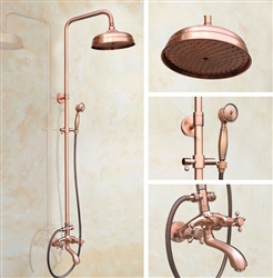 8" Rain Shower Faucet Set Dual Handles with Swivel Tub Spout Bath Shower Mixers Wall Mounted in Rose Gold