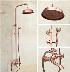 Wall Mounted Rainfall 8" Shower System with Handheld Shower + Tub Spout in Vintage Rose Gold