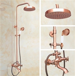 Wall Mounted Rainfall 7.7" Shower System with Handheld Shower + Tub Spout in Vintage Rose Gold