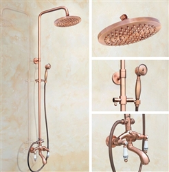 8" Vintage Rose Gold Wall Mount Rainfall Shower Head, Hand Shower with Tub Spout