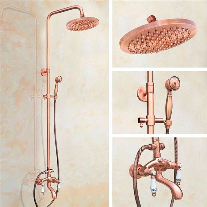 8" Vintage Rose Gold Wall Mount Rainfall Shower Head, Hand Shower with Tub Spout