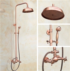 8" Rain Shower System with Tub Spout and Hand Shower in Vintage Rose Gold Wall Mounted Faucet Mixer Set