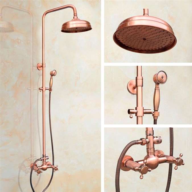 8" Rain Shower System with Tub Spout and Hand Shower in Vintage Rose Gold Wall Mounted Faucet Mixer Set