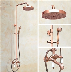 7.7" Rain Shower System with Tub Spout and Hand Shower in Vintage Rose Gold Wall Mounted Faucet Mixer Set