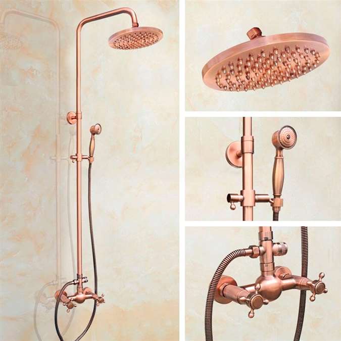 Rainfall Shower Faucet Set Mixer Tap with 8" Shower Head, Tub Spout and Hand Shower in Vintage Rose Gold