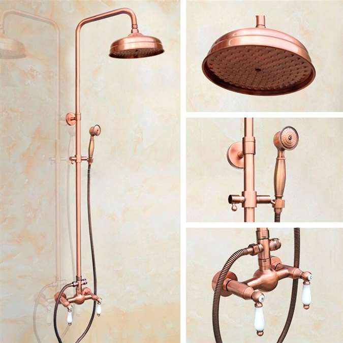 8-inch Wall Mounted Shower Faucet Set with Hand Shower in Vintage Rose Gold Finish