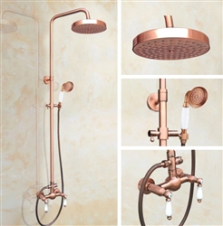 7.7-inch Wall Mounted Shower Faucet Set with Hand Shower in Vintage Rose Gold Finish